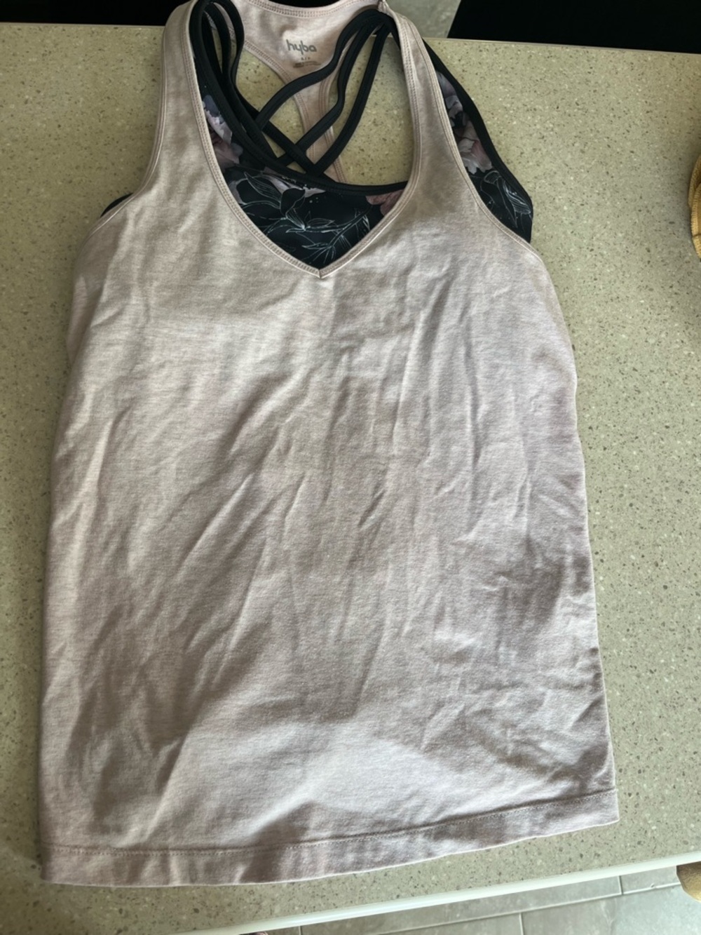 Hype Pale Mauve V-Neck Tank Top with Built-In Floral Bra